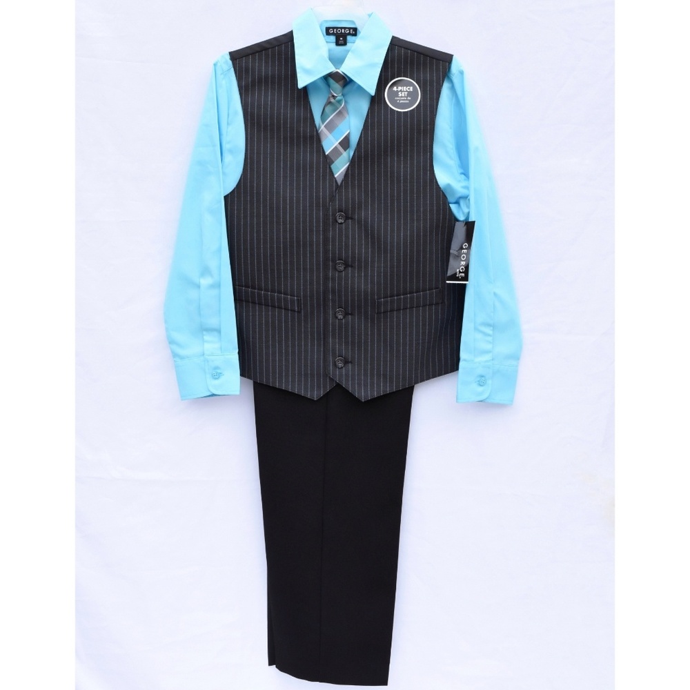 BOYS Aqua Blue, Grey & Black 4 Piece Suit Size 10
